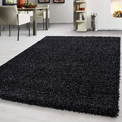 Teppium Moderner Hochflor Teppich Wohnzimmer 160x230 cm Anthrazit - Shaggy Flauschiger Teppich, Extra Weich, Pflegeleicht und Einfarbig - für Schlafzimmer, Küche und Esszimmer
