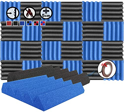 Arrowzoom 24 Paneles acustico absorción sonido Cuña Wedge 25x25x5cm Espuma acústica aislamiento acustico estudio de grabación Casas Estudios Azulejos Incombustibles Insonorizados Negro Acul