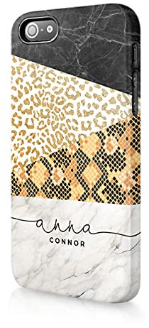 Tirita Personalised Compatible with iPhone 5 / 5s / SE 2016 Hard Case Cover PRINTED GLITTER, NOT REAL GLITTER Animal Print Snake Rose Gold Leopard Skin Giraffe Tiger Africa Custom Initials Name Bling