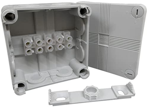 1 x Abzweigdose für den Außenbereich, 91 mm x 47 mm, mit Anschlussblöcken und weichen Knock-Outs, grau, wasserdicht IP66.