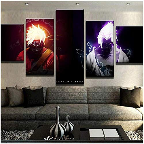 LFLYBCX 5 Pieces Anime Naruto Impression Sur Toile Intissee, Naruto VS Sasuke HD Affiche Tableaux Decoration Murale ,pour Le Salon Mur Art Affiche,B-30×40x2+30×60x2+30x80×1