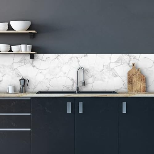 Pannello Paraschizzi Cucina Adesivo da Parete Facile da Applicare Marmo Bianco 260 x 60 cm 100% Made in Italy, Ignifugo e Resistente all'Acqua Paraspruzzi Lavandino in PVC