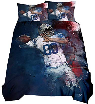 Kinder Bettbezug Set Sport Stil Teenager Jungen Mädchen Basketball Fußball Baseball Tennis American Football Boxen Graffiti Polyester Zip Bettwäsche mit Kissenbezug (Grau,135 x 200 cm)