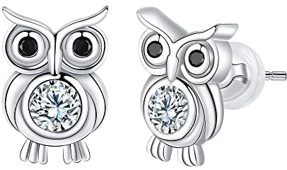 Arrebol Eule Ohrringe Damen 925 Sterling Silber Tiere Ohrstecker mit 3A Zirkonia Ohrschmuck Für Frauen Mädchen Geschenk
