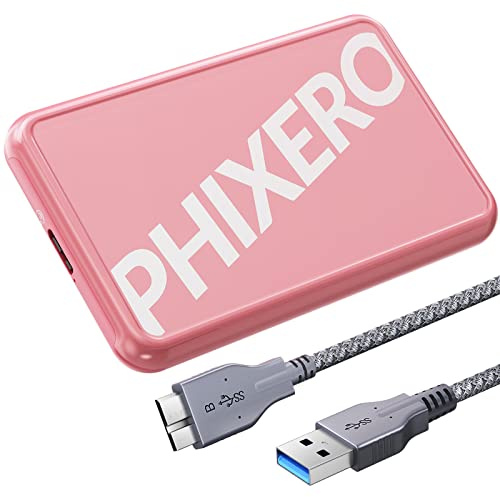 Festplattengehäuse 2,5 Zoll, PHIXERO 5Gbps USB 3.0 Werkzeugloses Externe SSD Gehäuse für 2,5 Zoll SATA SSD und HDD in Höhe 9.5mm/7mm, UASP unterstützt, SATA Gehäuse mit USB 3.0 Kabel - Klar