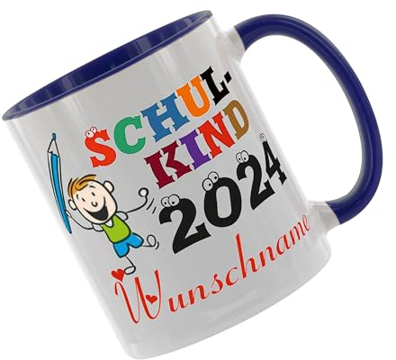 Crealuxe Kaffeetasse - Schulkind 2025 (Wunschname) - Einschulung Geschenke Tasse, bedruckte Keramiktasse, Tasse mit Spruch, Hochwertige Kaffeetasse, Tasse personalisiert (Blau)