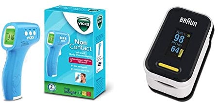 Vicks Non Contact Infrared Body Thermometer HTD8813EE, 450 g & Braun Pulse Oximeter 1 (Oxygen Saturation, Blood Oxygen Levels, Clinically Accurate, Certified Medical Device) YK-81CEU