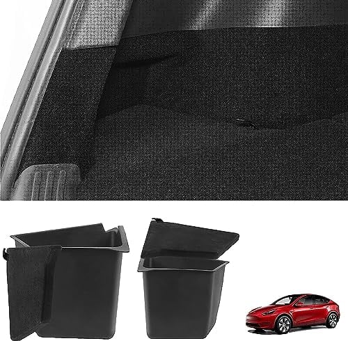 BASENOR Trunk Bins for Tesla Model Y Trunk Organiser Waterproof Rear Trunk Storage Bins Side Box with Carpeted Lip Tesla Interior Accessories 2022 2023 2024