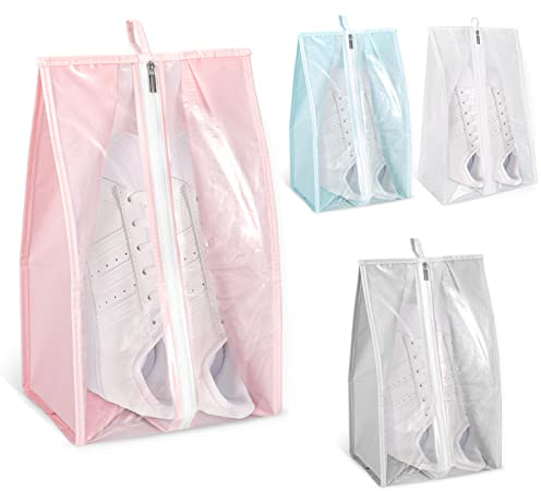 Vspek 4 pezzi Sacchetti Portascarpe, 4 colori Borse per Scarpe da Viaggio, Impermeabile e Antipolvere, Grande capacità con Finestrella Trasparente, per Stivali Tacco Alto Scarpe e Sandali, 40x20x15cm