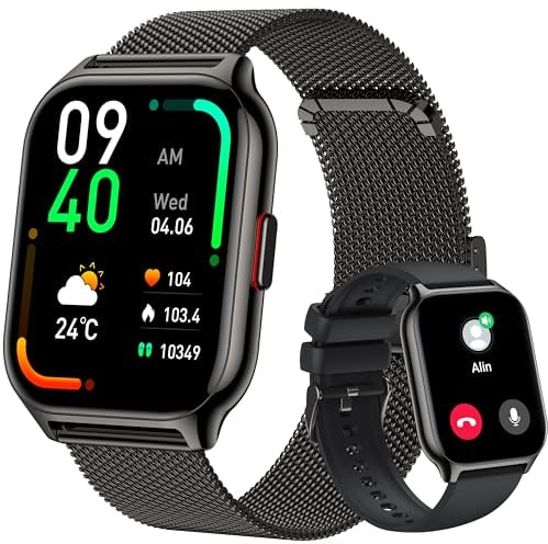 Popglory Smartwatch, Uomo Donna Effettua/Risposta Chiamate Orologio, 100+ Modalità Sportive Fitness, SpO2/Pressione Sanguigna/Sonno Monitor, 24H Cardiofrequenzimetro, Compatibile con iOS/Android
