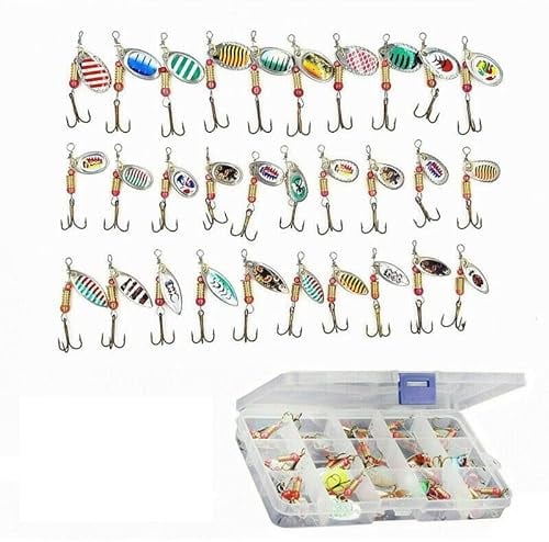 30pcs Fishing Lures Spinner Hard Bait Artificial Bait Tackle Fishing Wobblers Casting Spoon Trout Bass Salmon Pike Walleye Perch