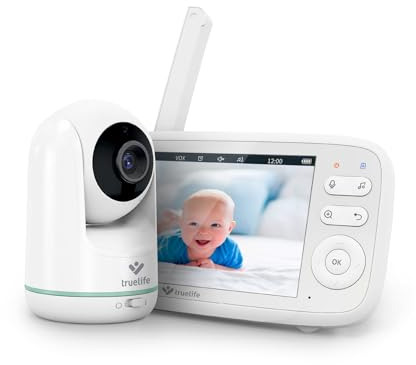 TrueLife NannyCam R5 360° drehbares Babyphone, hohe Auflösung von 720p, 5 LCD-Display, Reichweite bis zu 300 m, automatische Nachtsicht, 8 Schlaflieder, Akkulaufzeit bis zu 16 Stunden