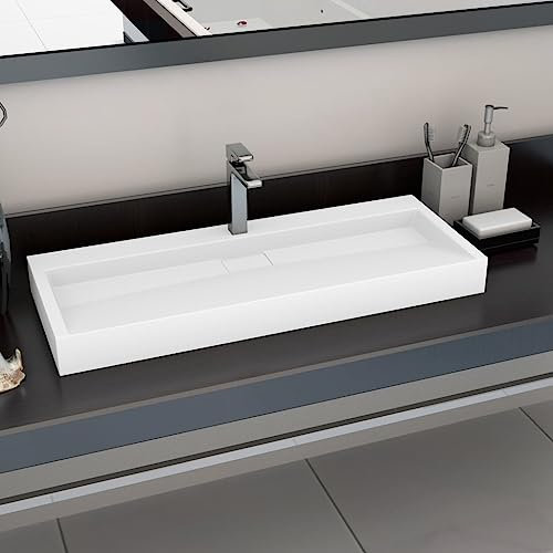 INLIFE Lavabo de 120 x 46 x 11 cm, mineral fundido/mármol fundido, blanco, 25 kg, 144067