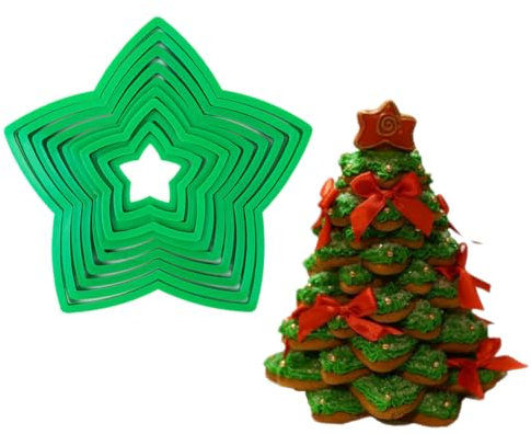 10Pcs Christmas Tree Cookie Cutter Set, Christmas Star Cookie Cutters Xmas Decoration Fondant Donut 3D Christmas Tree Cookie Cutters Kit for Christmas Tree Gift Cookie Tower