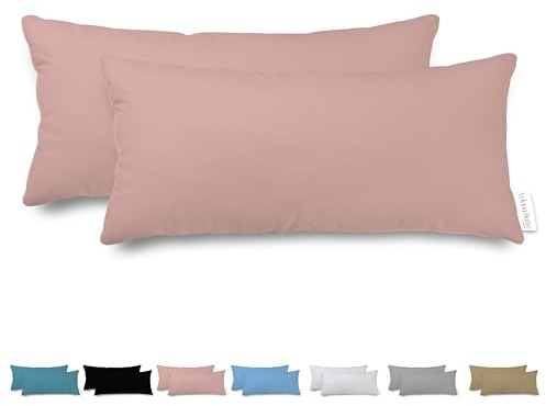 Veluna Home Kissenbezug 40x80cm - 100% Baumwolle(2er-Set) - Rosa - Dicht gewebt mit 57 Fäden/cm² - Kopfkissenbezug - Oeko Tex Zertifiziert - Renforcé Kissenhülle für Kissen mit Reißverschluss