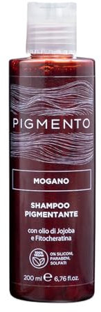 Pigmento, Shampoo Pigmentante per Capelli Naturali o Colorati, con Olio di Jojoba e Fitocheratina, Formula Nutriente, 100% Vegan e Senza Parabeni, Mogano 200 ml