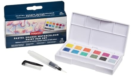Derwent Pastel Shades - Palette de Peintures Aquarelles avec 12 Demi-Godets de Peinture, Idéale pour la Peinture style Gouache, Qualité Professionnelle, Format Voyage, 2306247