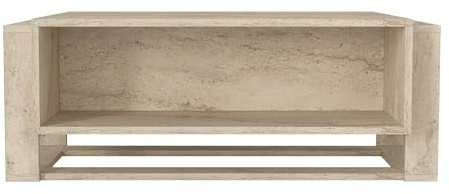 moebel17 Couchtisch Sofatisch Wohnzimmertisch Tisch fürs Wohnzimmer, Holz, Beige Granit Optik, Hochglanz, Ablagefächer, viel Stauraum, Designertisch, 107 x 41 x 60 cm 2482