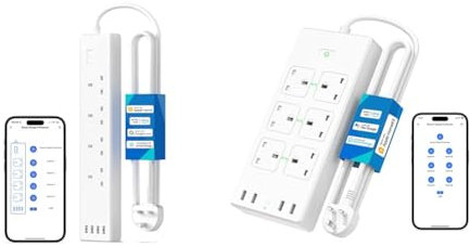 Meross Smart Power Strip, Smart Extension Lead with 20W USB Ports, Compatible with Apple HomeKit & Smart Power Strip, 6 Outlets + 4 USB Ports Smart Extension Lead, Compatible with Apple