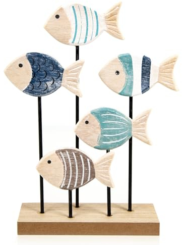 Deko-Figur Maritime Fische: Fischschwarm aus Holz zum Hinstellen, Sommer, Meer, Strand & Urlaub, Maritime Dekoration Bad & Wohnzimmer, Maritimdeko Innen, Baddeko Maritim, Holzdeko, 26 x 18 x 6 cm