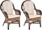 Krines Home Set/2 Breite Rattan Wintergartensessel Finco Wintergarten Rattansessel hohe Rückenlehne mit Armlehne (Hellbraun/Braun)