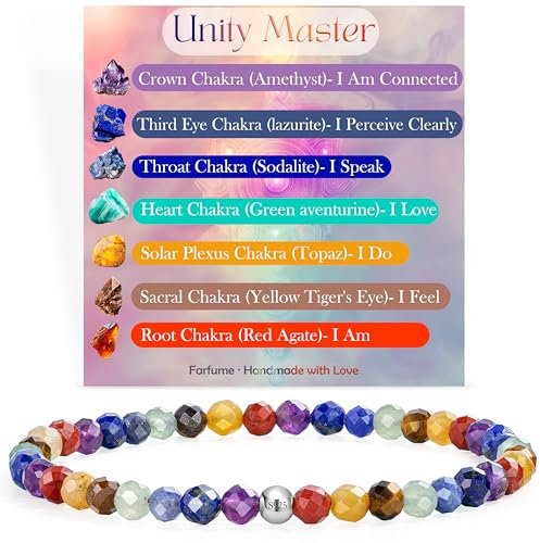 Chakra - Balance & Harmonie - Edelstein Perlen Armband für Frauen, 4mm Kristall Silber 925 Naturstein Schmuck Elastisch Armbänder Damen, Chakra Spirituelle Charms Armbänder Geschenke