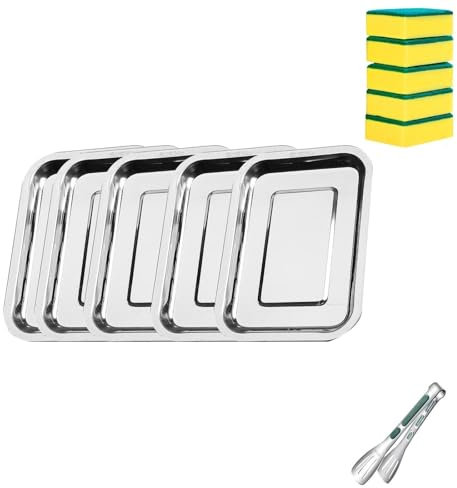 Backblech, 5-teiliges kleines Edelstahl-Ofenblech, Kuchenblech-Set, rechteckige Ofenform zum Backen, Braten, Servieren, spülmaschinenfest (36 x 27 x 2 cm)