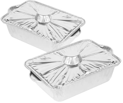 OFFSCH 2 Stück Große Alufolienpfannen Alufolientopf Mit Deckel Backbehälter Für Lebensmittel Kompakter Küchenbedarf