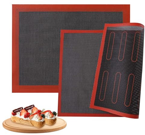 ChAusa 2 Stück Backmatte Silikon 40x30cm Silikon Backmatte,Antihafte Backunterlage Silikonmatte Backen,Perforierte Silikonbackmatte für Macarons/Keks/Kuchen/Brot/Pizza Matte(Schwarz)