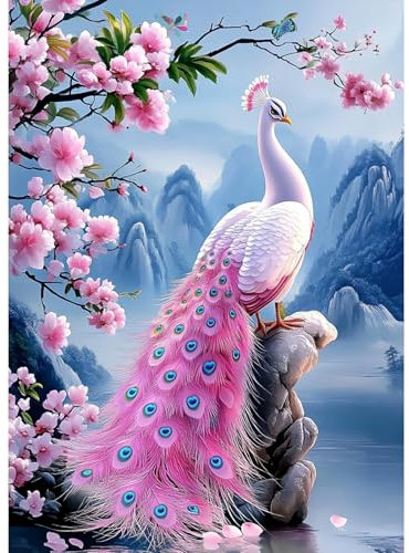 MAXBYE Pfau Diamond Painting Art Kits, 5D Blume Diamond Kunst Komplett Set DIY Gem Kunsthandwerk für Erwachsene Anfänger, Diamant Bilder Kristall Kreuzstich Geschenke Home Wall Decor 30x40cm
