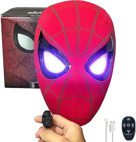 Yoicraft - Interactive Hero Mask with Remote Control - Blinking Eyes & LED Effects for Cosplay, Halloween, Dynamic Eye Movement & Glow Tech, One-Size Lycra Face Cover