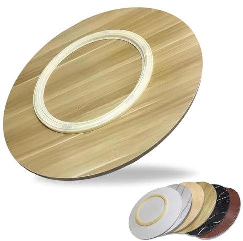 Großer 360° drehbarer Esstisch aus Holz mit Drehgelenk Küche Serviertablett Ø 50 cm Kugellager Mechanik Keine Montage erforderlich Beige