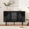 Generisch Commode à 3 portes avec pieds en métal et portes vitrées Noir 120 x 38 x 79,5 cm