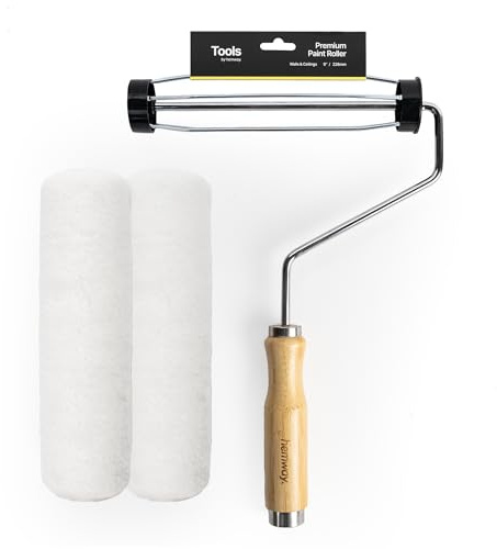 Hemway 9 Inch Bamboo Paint Roller & 2 Sleeves, Premium Mid Pile Reusable | Painting Decorating Tools for Indoor & Outdoor Walls, Ceiling, Furniture Fence Wood, for Paint Gloss Emulsion Varnish Lacquer