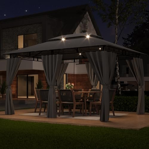 TRIUMPHKEY Tonnelle de Jardin 3x4 Imperméable à l'eau et au Froid,Tonnelle de Jardin Exterieur,Tonnelle Camping en Bâche,Tonnelle à Armature Métallique,Tonnelle de Patio,Gris