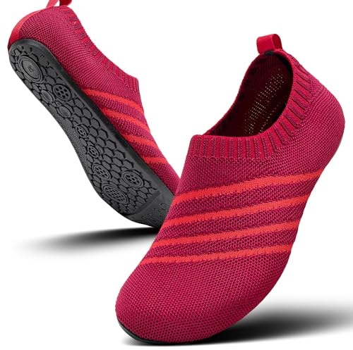 Sosenfer Hausschuhe Herren Damen Barfuss Schuhe Damen Rutschfest Slip on Slipper Flache Barfusshausschuh Home Kuschelige Pantoffel Geschlossen Unisex -Weinrot-38