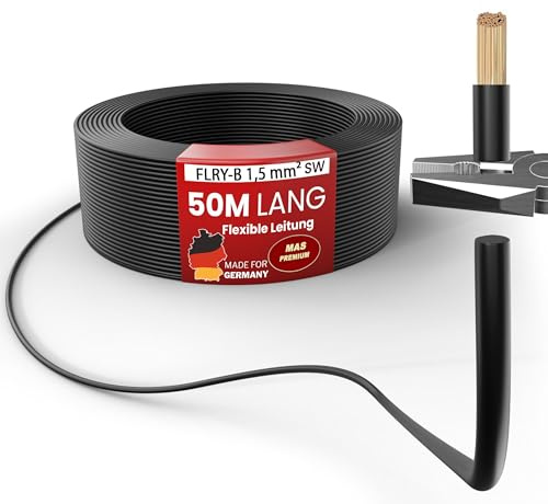 MAS Premium FLRY-B 1,5 mm² Fahrzeugaderleitung 5-100m KFZ Kabel Einsatz in elektrischen Anlagen von Fahrzeugen Schwarz Rot oder 2st. Set (Rot + Schwarz) (Schwarz, 50m)