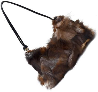 Luxury Faux Furs Shoulder Bag for Women Stylish Patchwork Design Underarm Purse with Comfortable Strap for Daily Use Textured Faux Furs Shoulder Bag Modern Patchwork Design Lightweight Crossbody for
