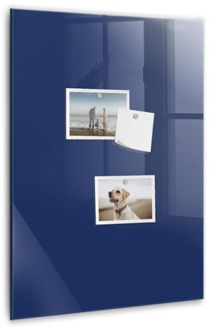 Großes Glas-Magnetboard inkl. Neodym-Magnete, Marker & Schwamm | Robuste Glasfläche | Perfekt für Wandmontage in Büro, Schule & Küche - 40x60 - Marineblau