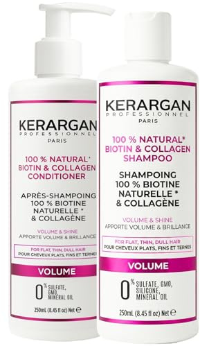 KERARGAN - Biotin-Kollagen Duo Shampoo & Conditioner Volumen - 2x250ml | Shampoo und Conditioner reinigen, entwirren und verleihen feinem Haar mehr Fülle und Glanz