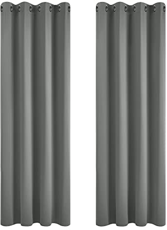 Deconovo Verdunkelungsvorhang Ösen Gardinen Kinderzimmer Blickdicht Ösenschal Winter Thermo, 214x132cm(HöhexBreite), Hellgrau, 2er Set