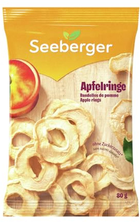 Seeberger Apfelringe 10er Pack, Samtweiche, getrocknete Apfelscheiben in bester Qualität - natürlich süß & sehr schmackhaft - ohne Zusatz von Zucker, vegan (10 x 80 g)
