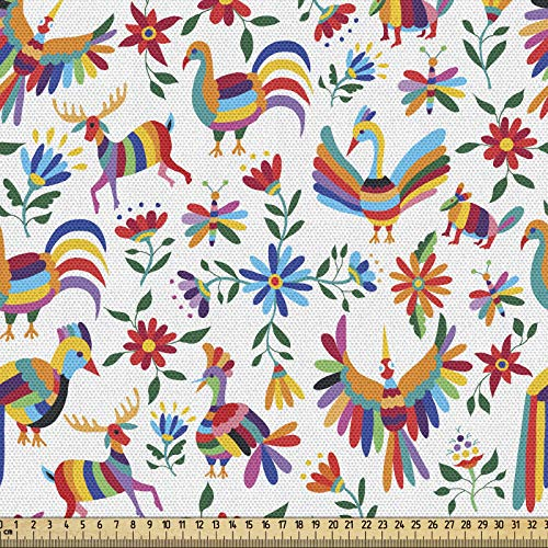ABAKUHAUS Mexikaner Gewebe als Meterware, Natürliche Inspiration Kunst, Schön Gewebten Stoff für Polster und Wohnaccessoires, 1M (148x100cm), Weiß Mehrfarbig