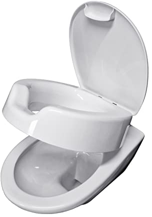 HYTO Toilettensitzerhöhung 12 cm mit stabilem Scharnier aus Edelstahl und Deckel, WC Sitzerhöhung für Senioren, Hoher Toilettensitz 12 cm, Sitzbrett für Senioren, Weiß