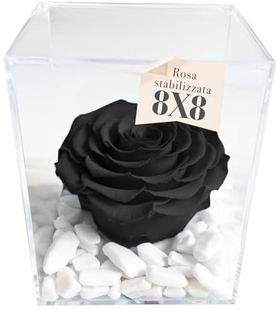 PREMIUM ROSE - Cubo Rosa Stabilizzata Nera 8 cm con Marmo di Carrara - Rosa Eterna Stabilizzata Made in Italy - Idea per Occasioni Formali e Chi ha Stile Dark - Nero A 1087