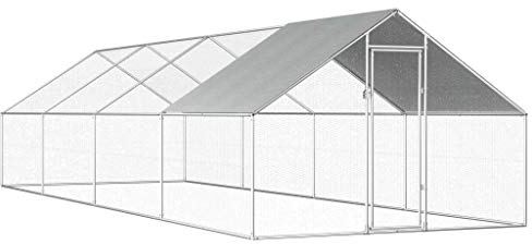 Tidyard Outdoor-Hühnerkäfig Groß Hühnerstall Hühnerhaus mit PE-Dach Geflügelställe Kleintierstall Voliere Vogelvoliere Außen Verschließbares Riegelsystem, 2,75×8×1,92 m Verzinkter Stahl