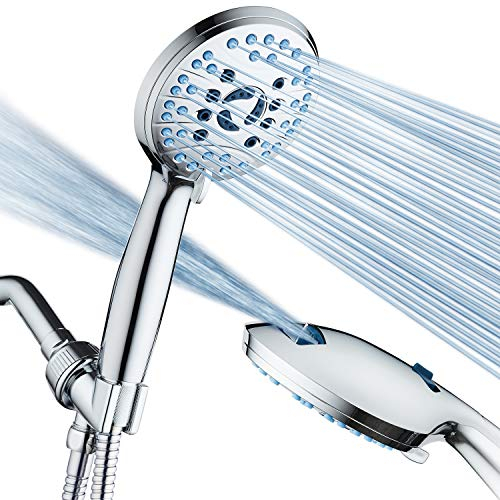 AquaCare - Cabezal de ducha de mano de alta presión con 8 modos, boquillas antiobstrucciones, lavado a presión integrado para limpiar bañera, azulejos y mascotas, manguera de acero inoxidable extra