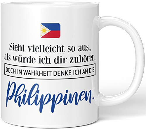 JUNIWORDS Tasse, Sieht vielleicht so aus, als würde ich dir zuhören. Doch in Wahrheit denke ich an die Philippinen (1001271), Wähle Farbe, Weiß