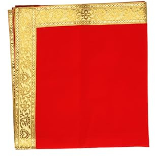 Decorative Mat Aasan Cloth Pooja Large Velvet (Size:-34 Inches x 12 Inches) Puja for Indian Traditional Housewarming Festival Ganesha Decorations for Statue Chowki Aasan Mat Posters Frame(Red)