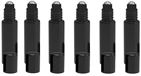 QUUPY 6PCS 5ML Glass Roll-on Bottle Mini Essential Oil Roller Bottle with Stainless Steel Roller Ball for Essential Oil Perfume Serums Fragrance (Black)